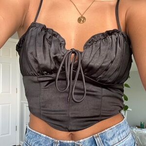 Altar'd State Black Tie Front Silk Corset Top Size XS